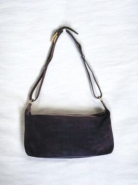 Vintage Celine Drk Brown Suede & Leather C Macadam Monogram Pattern Shoulder Bag